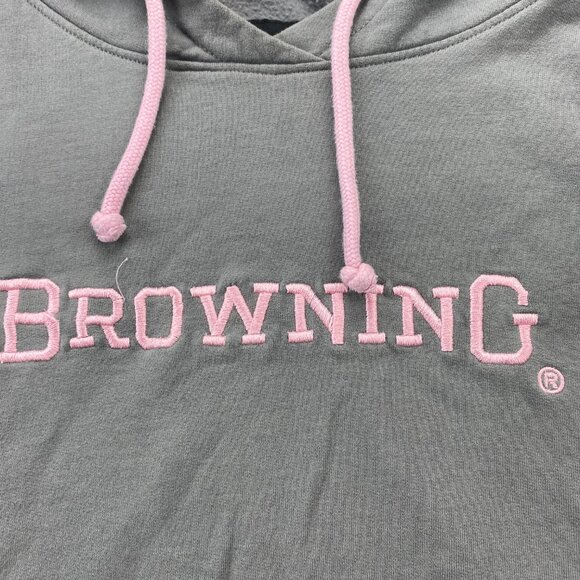 Browning Hoodie Sweater Women Size XXXL Gray Pink Embroidered Logo Spell Out - Picture 2 of 8